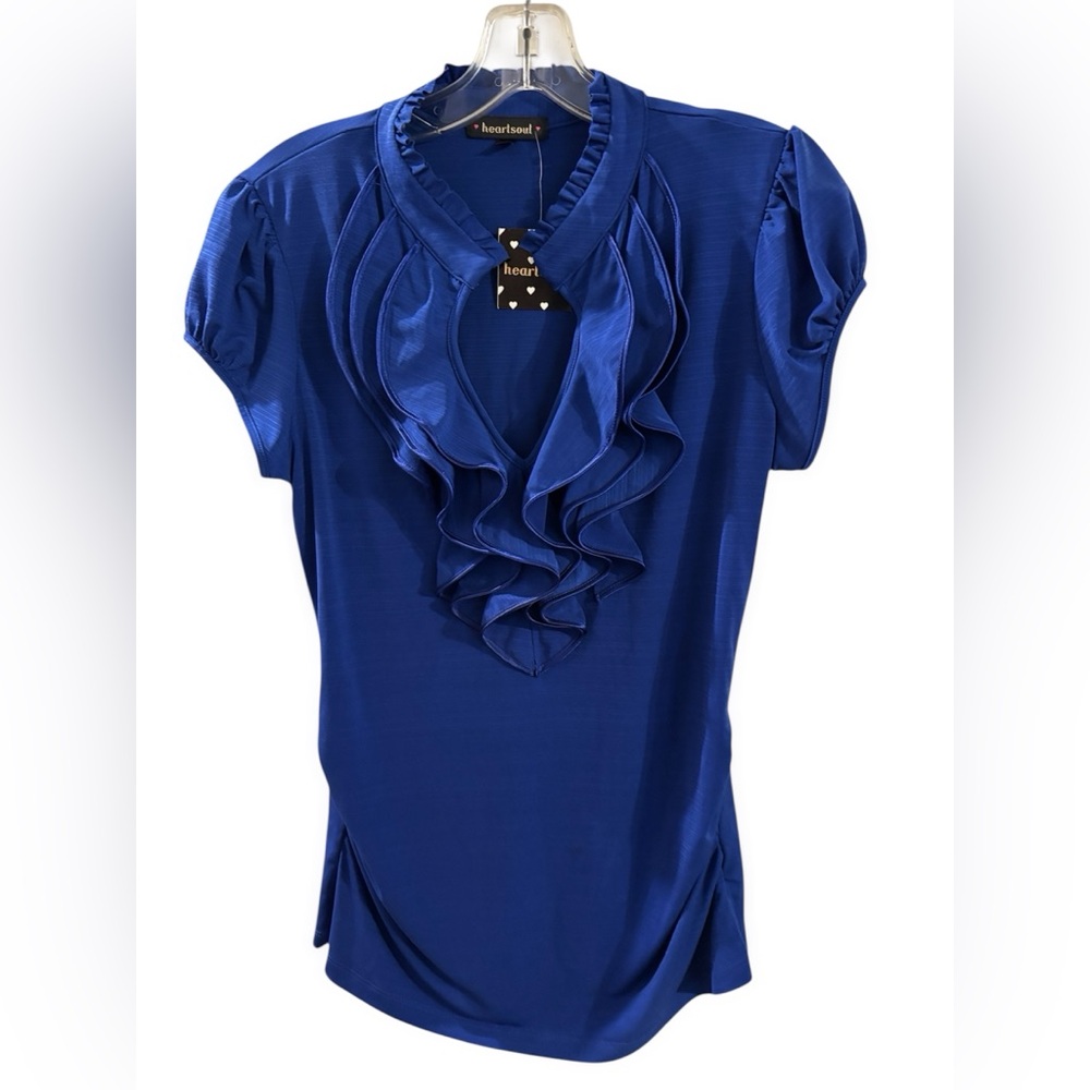 HeartSoul Blue Puff Sleeve Ruffled Blouse